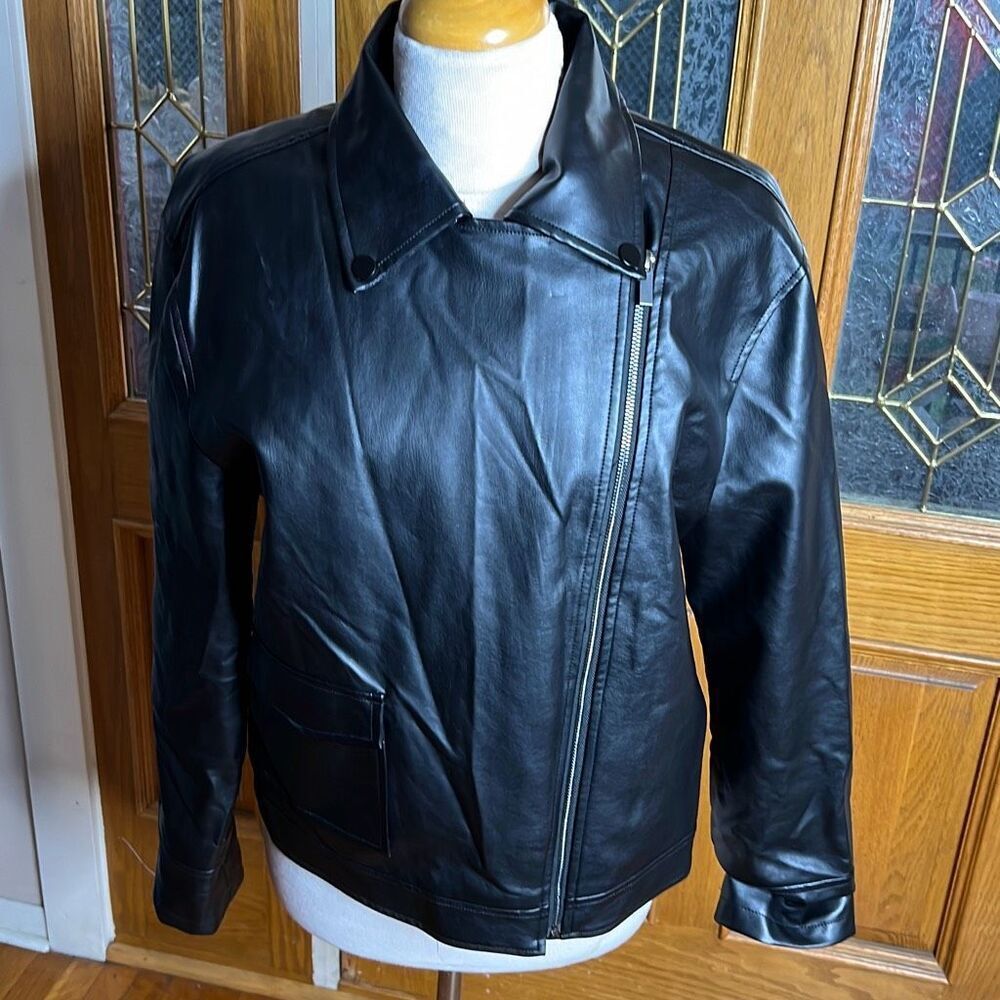 Princess Polly THE HITCH FAUX LEATHER JACKET BLACK Size 6